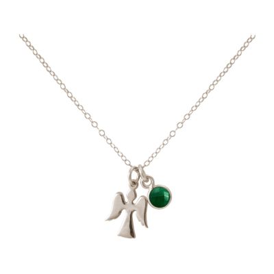 Gemshine - Damen - Halskette - Anhänger - Engel - Schutzengel - 925 Silber - Smaragd - Grün - 1,3 cm | 11531322drops/gem