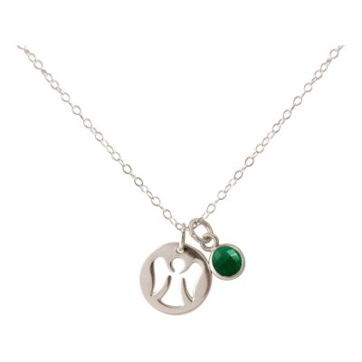 Gemshine - Damen - Halskette - Anhänger - Engel - Schutzengel - 925 Silber - Smaragd - Grün - 1,3 cm | 11531312drops/gem