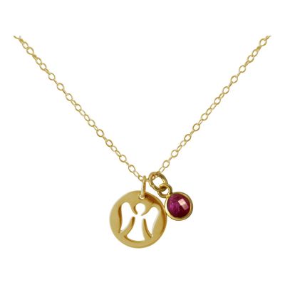 Gemshine - Damen - Halskette - Anhänger - Engel - Schutzengel - 925 Silber - Vergoldet - Rubin - Rot - 1,3 cm | 11531309drops/gem