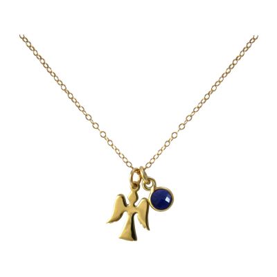 Gemshine - Damen - Halskette - Anhänger - Engel - Schutzengel - 925 Silber - Vergoldet - Saphir - Blau - 1,3 c | 11531319drops/gem