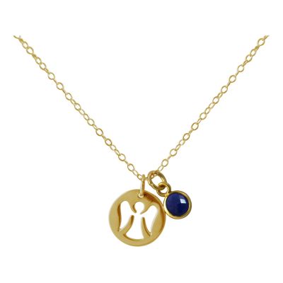 Gemshine - Damen - Halskette - Anhänger - Engel - Schutzengel - 925 Silber - Vergoldet - Saphir - Blau - 1,3 c | 11531310drops/gem