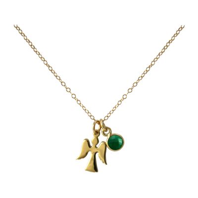 Gemshine - Damen - Halskette - Anhänger - Engel - Schutzengel - 925 Silber - Vergoldet - Smaragd - Grün - 1,3  | 11531317drops/gem