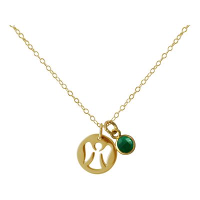 Gemshine - Damen - Halskette - Anhänger - Engel - Schutzengel - 925 Silber - Vergoldet - Smaragd - Grün - 1,3  | 11531308drops/gem