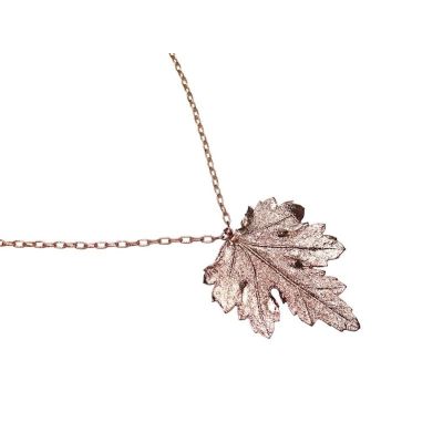 Gemshine - Damen - Halskette - Anhänger - Rose Vergoldet - Blatt - Chrysanthem - Natur - 3,5 cm | 11612739drops/gem
