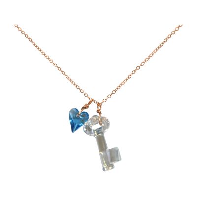 Gemshine - Damen - Halskette - Anhänger - Rose Vergoldet - Schlüssel - Herz - Blau - MADE WITH SWAROVSKI ELEME | 11531380drops/gem