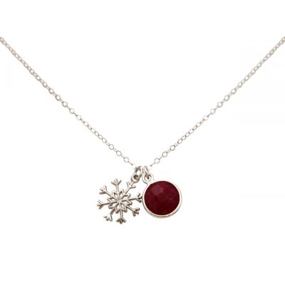 Gemshine - Damen - Halskette - Anhänger - SCHNEEFLOCKE - 925 Silber - Rubin - Rot - 1,3 cm | 11531305drops/gem