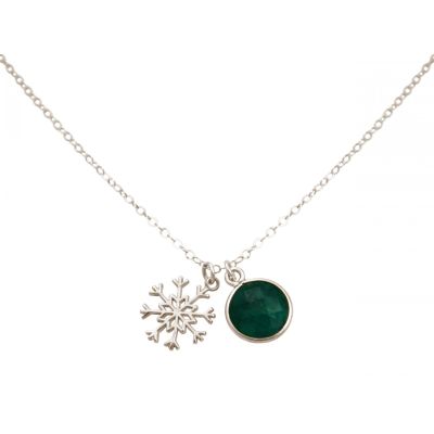 Gemshine - Damen - Halskette - Anhänger - SCHNEEFLOCKE - 925 Silber - Smaragd - Grün - 1,3 cm | 11531304drops/gem