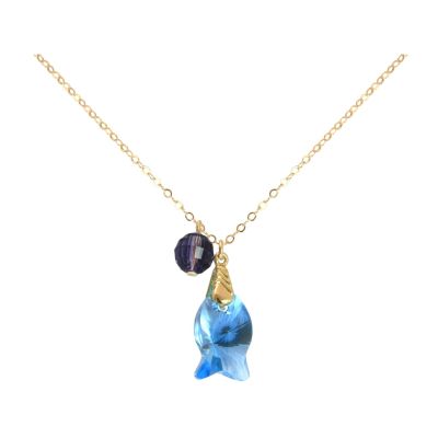 Gemshine - Damen - Halskette - Anhänger - Vergoldet - Fisch - Blau - Violett - MADE WITH SWAROVSKI ELEMENTS® - | 11531335drops/gem