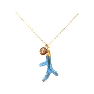 Gemshine - Damen - Halskette - Anhänger - Vergoldet - Koralle - Blau - MADE WITH SWAROVSKI ELEMENTS® - 45 cm | 11531347drops/gem