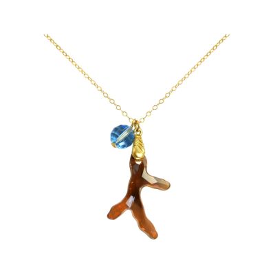 Gemshine - Damen - Halskette - Anhänger - Vergoldet - Koralle - Goldbraun Orange - Blau - MADE WITH SWAROVSKI  | 11531363drops/gem
