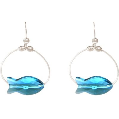 Gemshine - Damen - Ohrringe - 925 Silber - Fisch - Blau - MADE WITH SWAROVSKI ELEMENTS® - 3 cm | 11531328drops/gem
