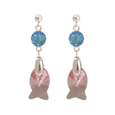 Gemshine - Damen - Ohrringe - 925 Silber - Fisch - Rosa - Blau - MADE WITH SWAROVSKI ELEMENTS® - 3 cm | 11531354drops/gem