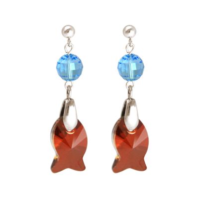 Gemshine - Damen - Ohrringe - 925 Silber - Fisch - Rot - Blau - MADE WITH SWAROVSKI ELEMENTS® - 3 cm | 11531360drops/gem