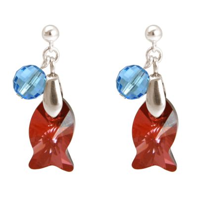 Gemshine - Damen - Ohrringe - 925 Silber - Fisch - Rot - Blau - MADE WITH SWAROVSKI ELEMENTS® - 3 cm | 11531361drops/gem