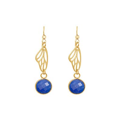Gemshine - Damen - Ohrringe - 925 Silber - Vergoldet - Schmetterling Flügel - Saphir - Blau - 4 cm | 11612806drops/gem