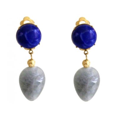 Gemshine - Damen - Ohrringe - Ohrclips - Vergoldet - Aquamarin - Lapis Lazuli - Blau - TROPFEN - 4 cm | 11612825drops/gem