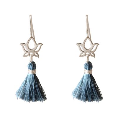 Gemshine - Damen - Ohrringe - Ohrhänger - 925 Silber - Lotus Blume - Quaste - Blau - YOGA - 4 cm | 11612831drops/gem
