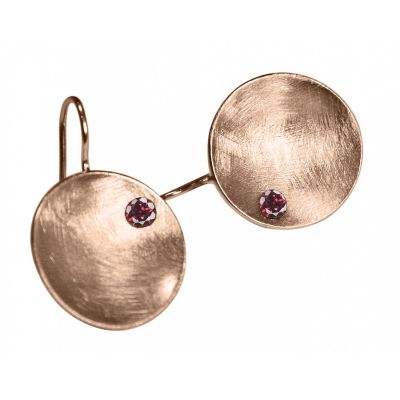 Gemshine - Damen - Ohrringe - Ohrhänger - 925 Silber - Rose Vergoldet - Schale - Geometrisch - Design - Granat | 11531779drops/gem