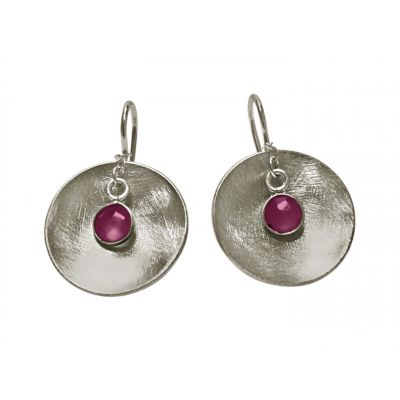Gemshine - Damen - Ohrringe - Ohrhänger - 925 Silber - Schale - Geometrisch - Design - Rubin - Rot - 3 cm | 11531750drops/gem