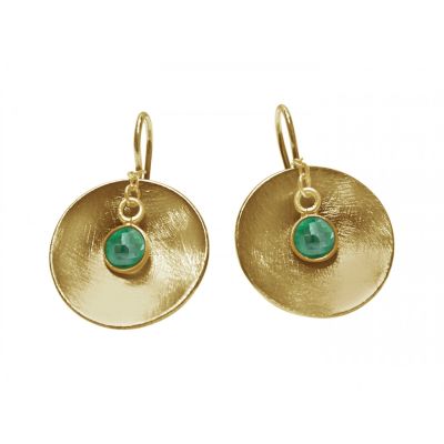 Gemshine - Damen - Ohrringe - Ohrhänger - 925 Silber - Vergoldet - Schale - Geometrisch - Design - Smaragd - G | 11531795drops/gem