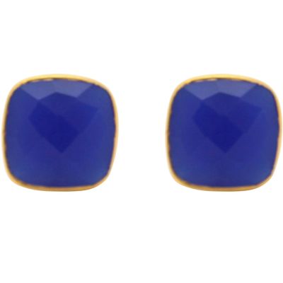 Gemshine - Damen - Ohrringe - Ohrstecker - 925 Silber Vergoldet - Chalcedon - Facettiert - Blau - 13 mm | 11612854drops/gem