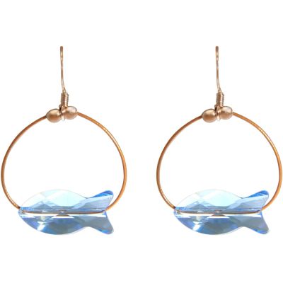 Gemshine - Damen - Ohrringe - Rose Vergoldet - Fisch - Blau - MADE WITH SWAROVSKI ELEMENTS® - 3 cm | 11531326drops/gem
