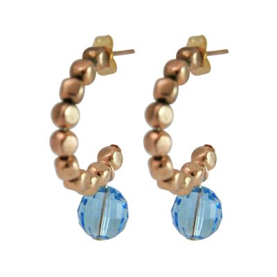 Gemshine - Damen - Ohrringe - Rose Vergoldet - Loop - Blau - 3 cm | 11531385drops/gem