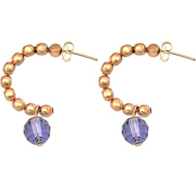 Gemshine - Damen - Ohrringe - Rose Vergoldet - Loop - Violett Blau - 3 cm | 11531391drops/gem