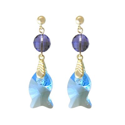 Gemshine - Damen - Ohrringe - Vergoldet - Fisch - Blau - Violett - MADE WITH SWAROVSKI ELEMENTS® - 3,5 cm | 11531336drops/gem