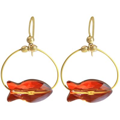 Gemshine - Damen - Ohrringe - Vergoldet - Fisch - Rot - MADE WITH SWAROVSKI ELEMENTS® - 3 cm | 11531327drops/gem
