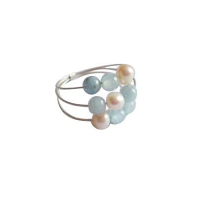 Gemshine - Damen - Ring - 925 Silber - Aquamarin - Perlen - Blau - Weiß, Ringgröße:50 (15.9) | 11532533drops/gem