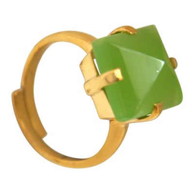 Gemshine - Damen - Ring - 925 Silber Vergoldet - Chalcedon - Meeresgrün - 12mm - Größenverstellbar | 11612871drops/gem