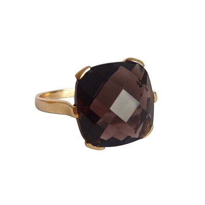 Gemshine - Damen - Ring - 9k (375) Gold - Rauchquarz - Braun - 15mm, Ringgröße:51 (16.2) | 11612873drops/gem