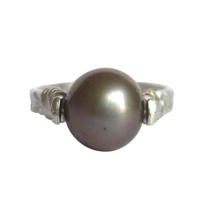 Gemshine - Damen - Ring - Spannring - 925 Silber - Zuchtperle - Tahiti - Grau - 8mm, Ringgröße:52 (16.6) | 11532613drops/gem
