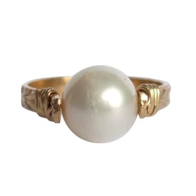 Gemshine - Damen - Ring - Spannring - Vergoldet - Zuchtperle - Weiß - 8mm, Ringgröße:52 (16.6) | 11532621drops/gem