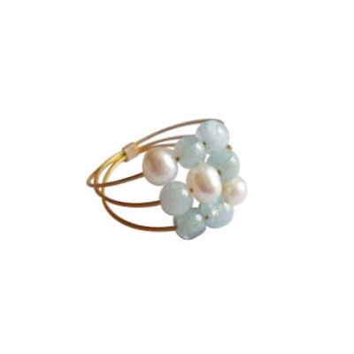 Gemshine - Damen - Ring - Vergoldet - Aquamarin - Perlen - Blau - Weiß, Ringgröße:50 (15.9) | 11532520drops/gem