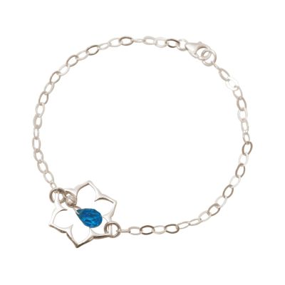 GEMSHINE Damenarmband aus 925 Silber mit YOGA Lotusblume und Blautopas Quarz | 11613116drops/gem