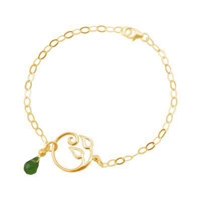 GEMSHINE Damenarmband aus hochwertig vergoldetem 925 Silber mit YOGA Lotusblume und Peridot Tropfen | 11613141drops/gem