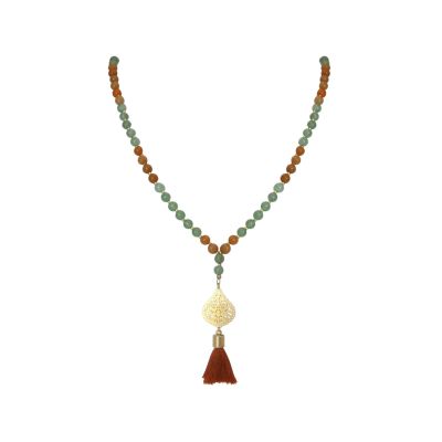 Gemshine - Mala Halskette - Anhänger - Vergoldet - Edelstein - Lachs - Grün - 80cm | 11612908drops/gem