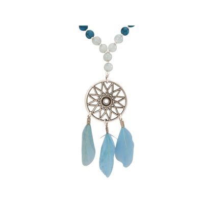 Gemshine - Traumfänger - Halskette - Silber - Boho - Feder - Blau - 75 cm | 11612925drops/gem