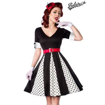Godet-Kleid,weiß/schwarz/rot Größe XS | 50022atixo