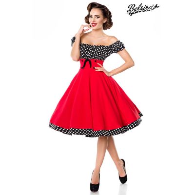 schulterfreies Swing-Kleid,rot/schwarz/weiß Größe L | 50058atixo3