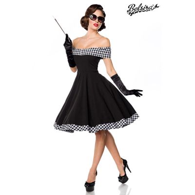 schulterfreies Swing-Kleid,schwarz/weiß Größe M | 50053atixo