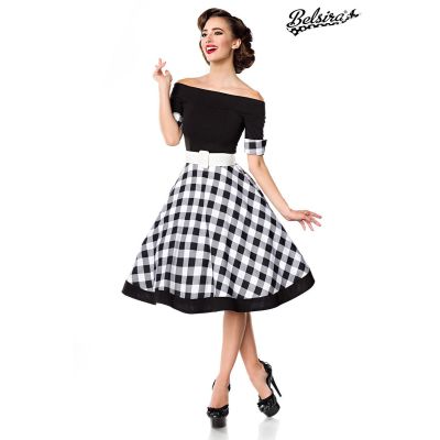 schulterfreies Swing-Kleid,schwarz/weiß Größe S | 50048atixo1