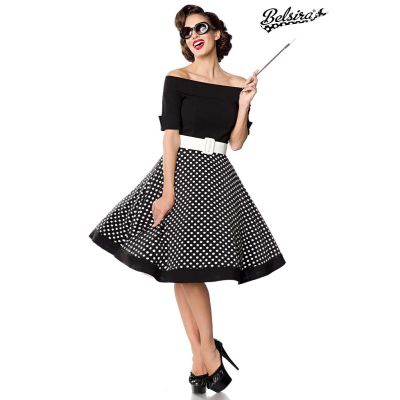 schulterfreies Swing-Kleid,schwarz/weiß Größe S | 50052atixo1
