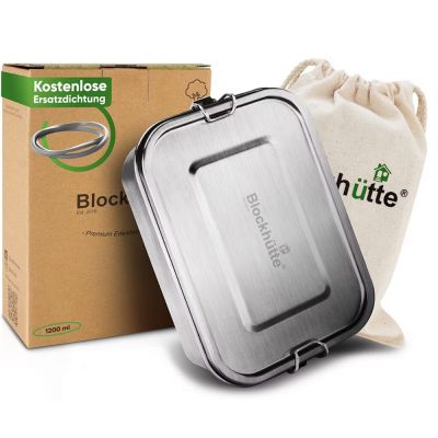 Blockhütte Brotdose Premium 1200 ml Lunchbox Edelstahl Brotzeitbox mit Trennwand | 17779 / EAN:4270000401664