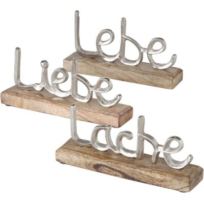 Boltze Schriftzug Lebe Liebe Lache Dekoaufsteller Tischdecko 3er Set Aluminium | 19150 / EAN:4020607827882