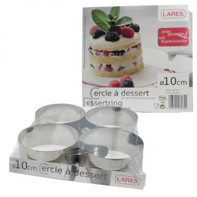 Dessertringe 10 cm im 4er Set mit Ausdrückhilfe Servierringe Vorspeisenringe Edelstahl Ringe Dessert | 9937 / EAN:4003244060744