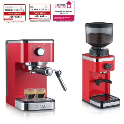 Graef Set Siebträger Espresso Maschine & elektrische Kaffee Mühle rot | 18861 / EAN:4250967804975