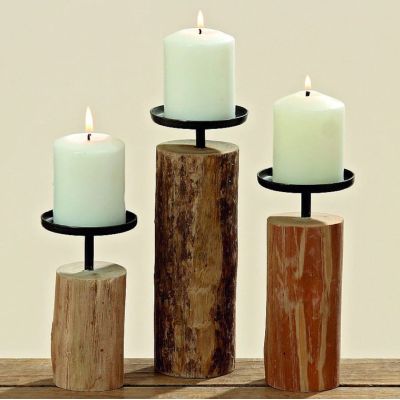 Kerzenleuchter Tempe 3er Set Kerzenständer Kerzenhalter Holz rustikal | 9374 / EAN:4020606869487